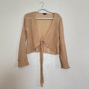 Cynthia Max Open Knit Tie Cropped Cardigan